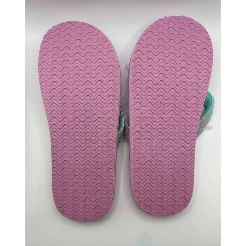Cat & Jack Kids Purple Teal Glitter Flip Flop Sandals Size M 2/3 Jami Sparkle